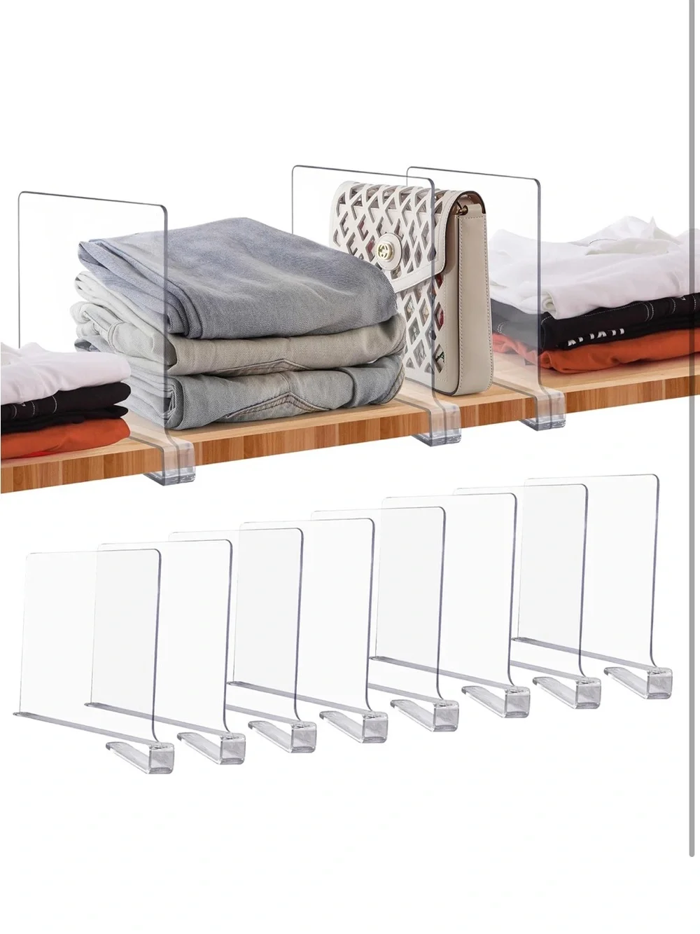 Clear Acrylic Shelving Dividers Closet Clothing Storage Organization Set of 11